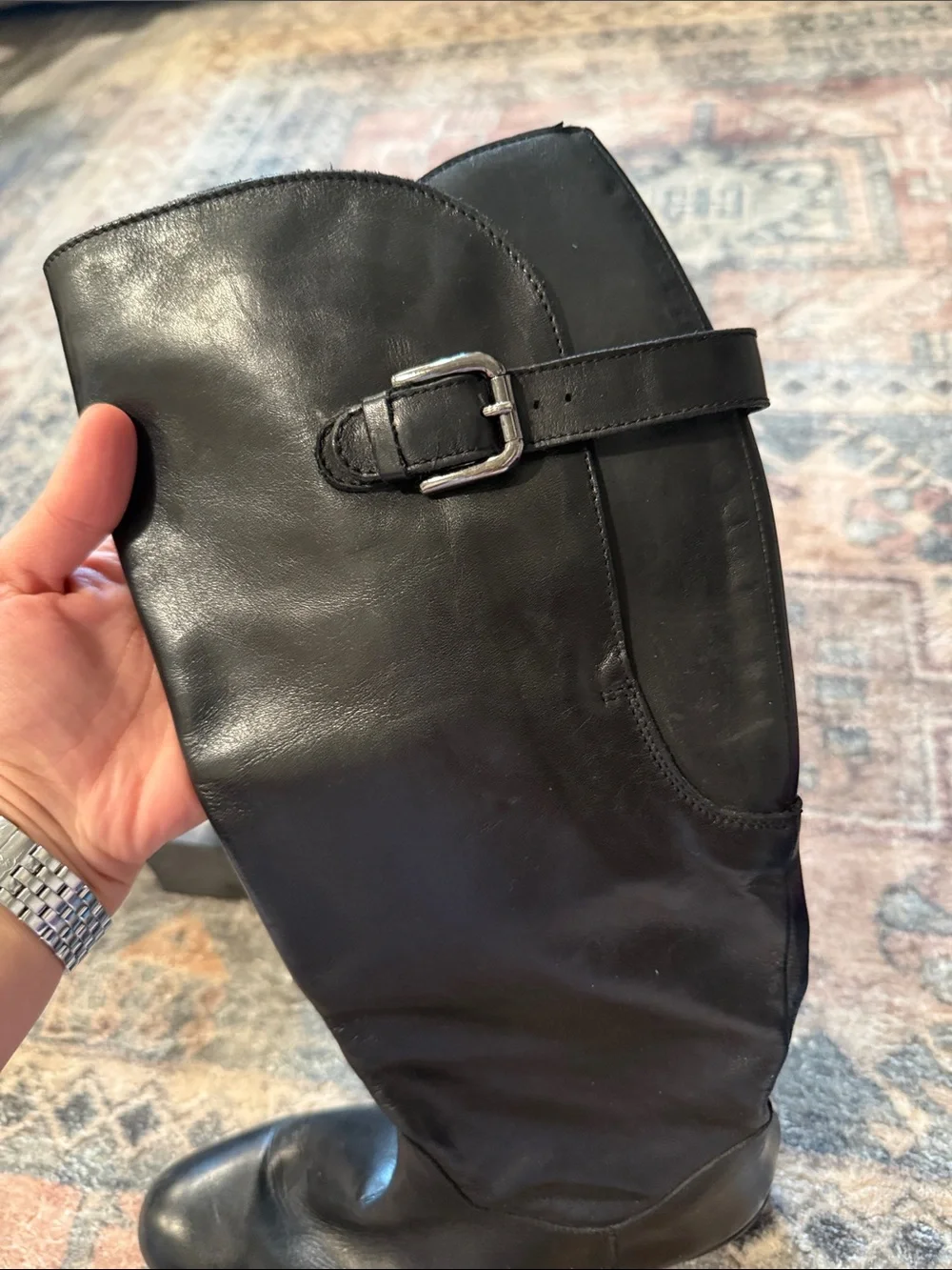 Sesto Meucci  Classic Black Leather Knee-High Riding Boots 7